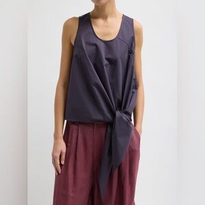 TIBI Eco Poplin Tie Front Top in Eggplant size 12 NWT
